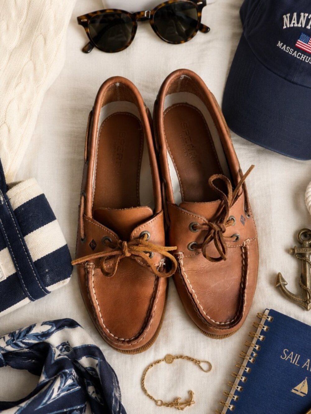 Sperry Top-Sider Women’s Leather Boat Shoes Tan Brown Size 9M Classic Preppy Coa